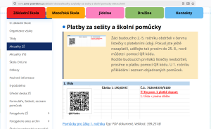 Platby za pomůcky do základní školy
